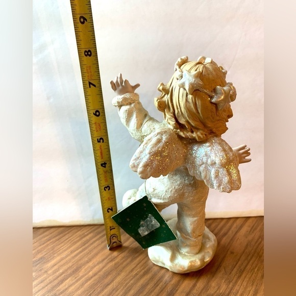 8" H VINTAGE STONECRAFT ANGEL FIGURINE-GLITTER WINGS Snow Angel Snow Baby - Picture 2 of 3